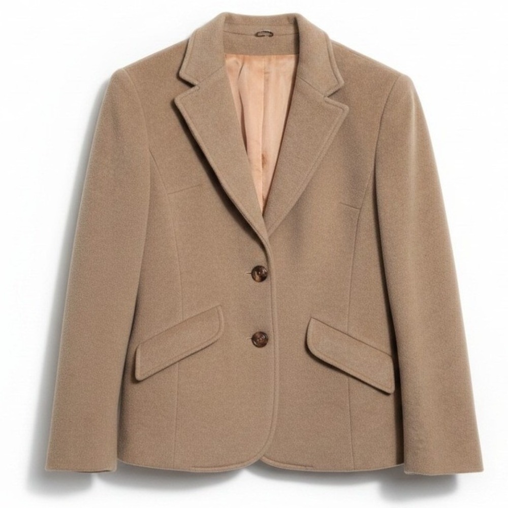 VTG 70s Carroll Reed England Cashmere Wool Blazer Jacket Tan Camel Sz M 12 Lined - Picture 3 of 12